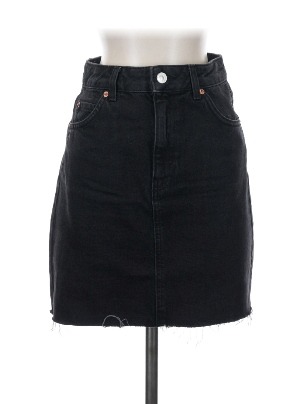 Topshop Black Denim Mini Skirt with Raw Hem